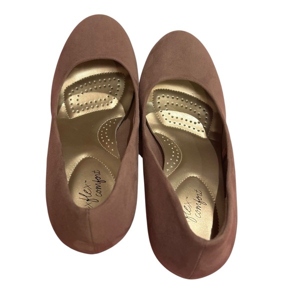 Dexflex Comfort Faux Suede Wedge Heeled Pumps Women's Sz 7.5W Brown Heels Shoes - Picture 8 of 13
